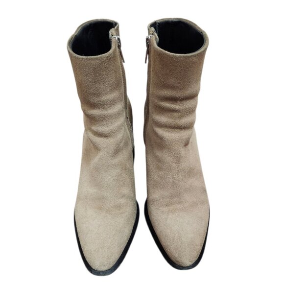 Alexander Wang Suede Ankle Boots Taupe Block Heel Zip Booties Size 36.5 US 6 - Picture 2 of 15